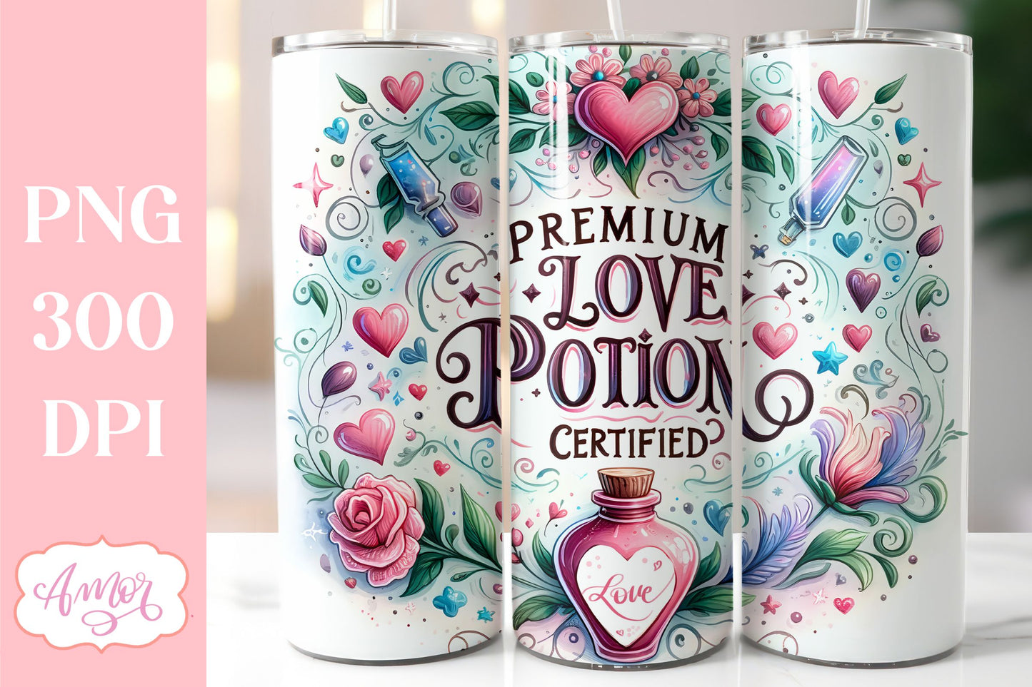 Love Potion tumbler wrap | Valentine's Day sublimation PNG