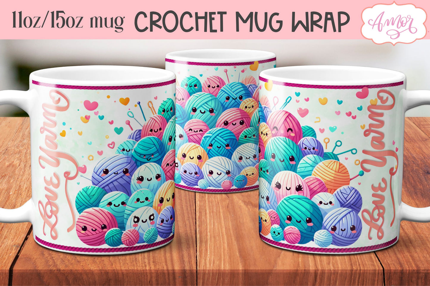Love yarn mug wrap PNG for sublimation | Knitting crochet mug