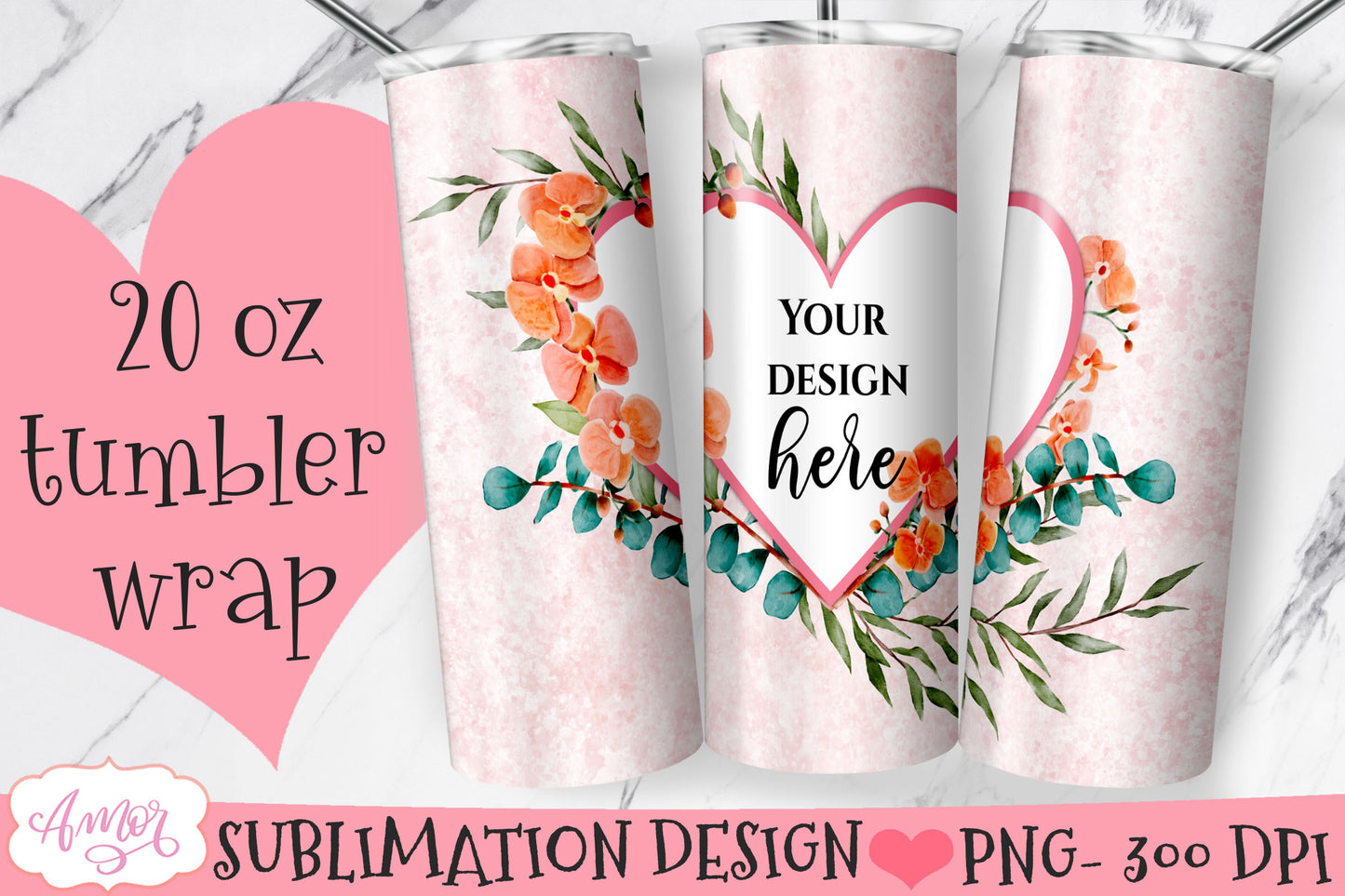 Bundle of 6 floral photo tumbler templates for sublimation