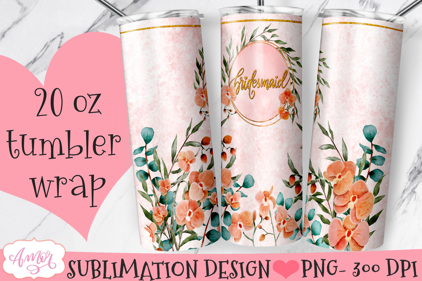 Floral Wedding Tumbler Wraps for Sublimation BUNDLE