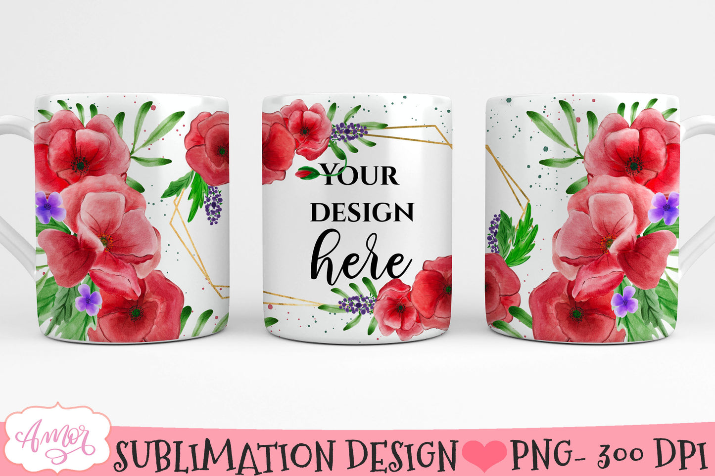 Floral photo mug sublimation bundle | customizable mugs PNG