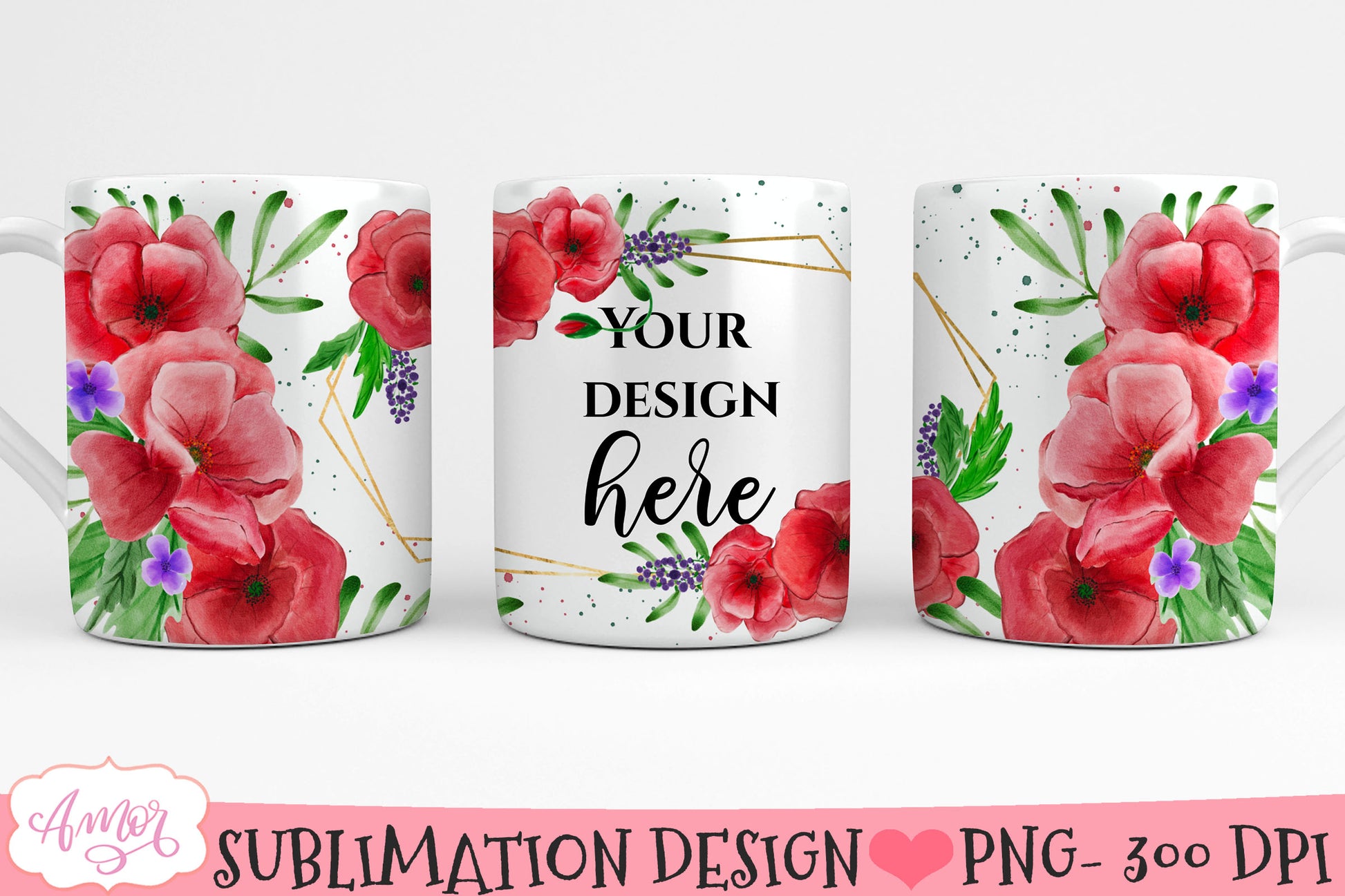 Floral photo mug sublimation bundle | customizable mugs PNG