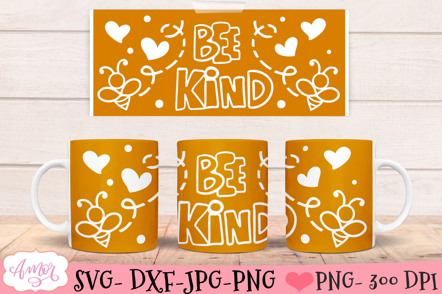 Bee kind mug wrap SVG for infusible ink - 12oz Cricut mug SVG
