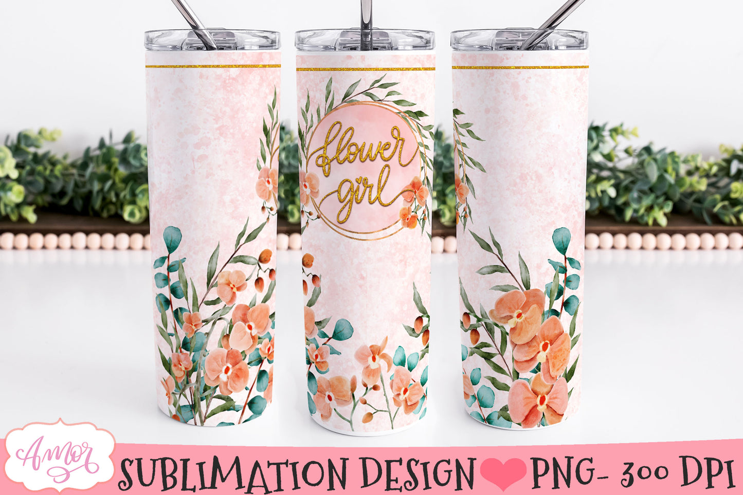 Floral Wedding Tumbler Wraps for Sublimation BUNDLE