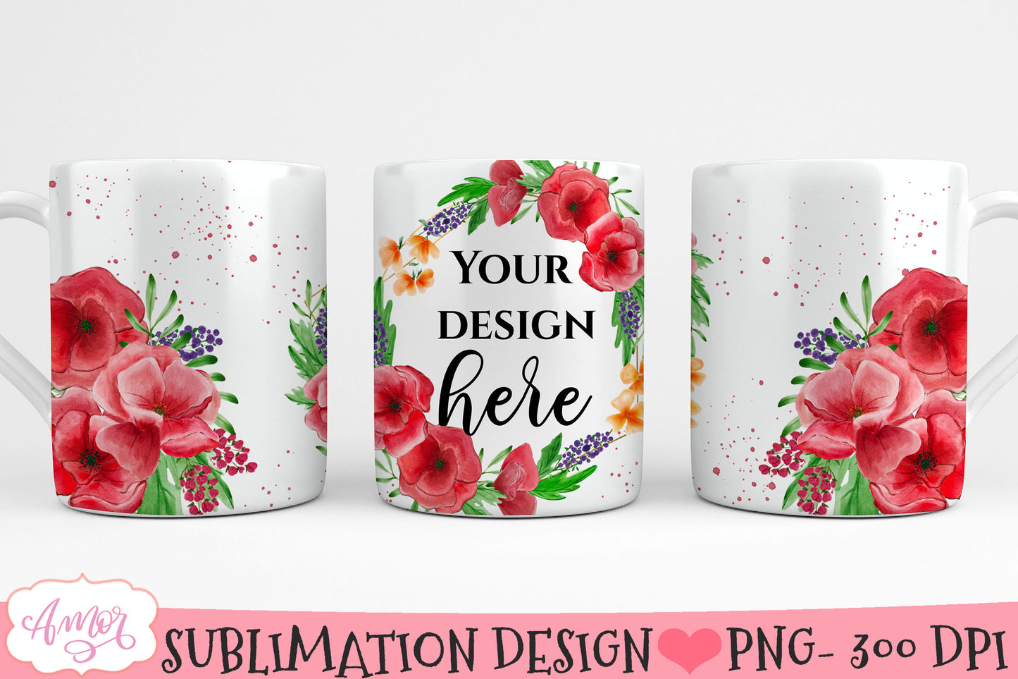 Floral photo mug sublimation bundle | customizable mugs PNG