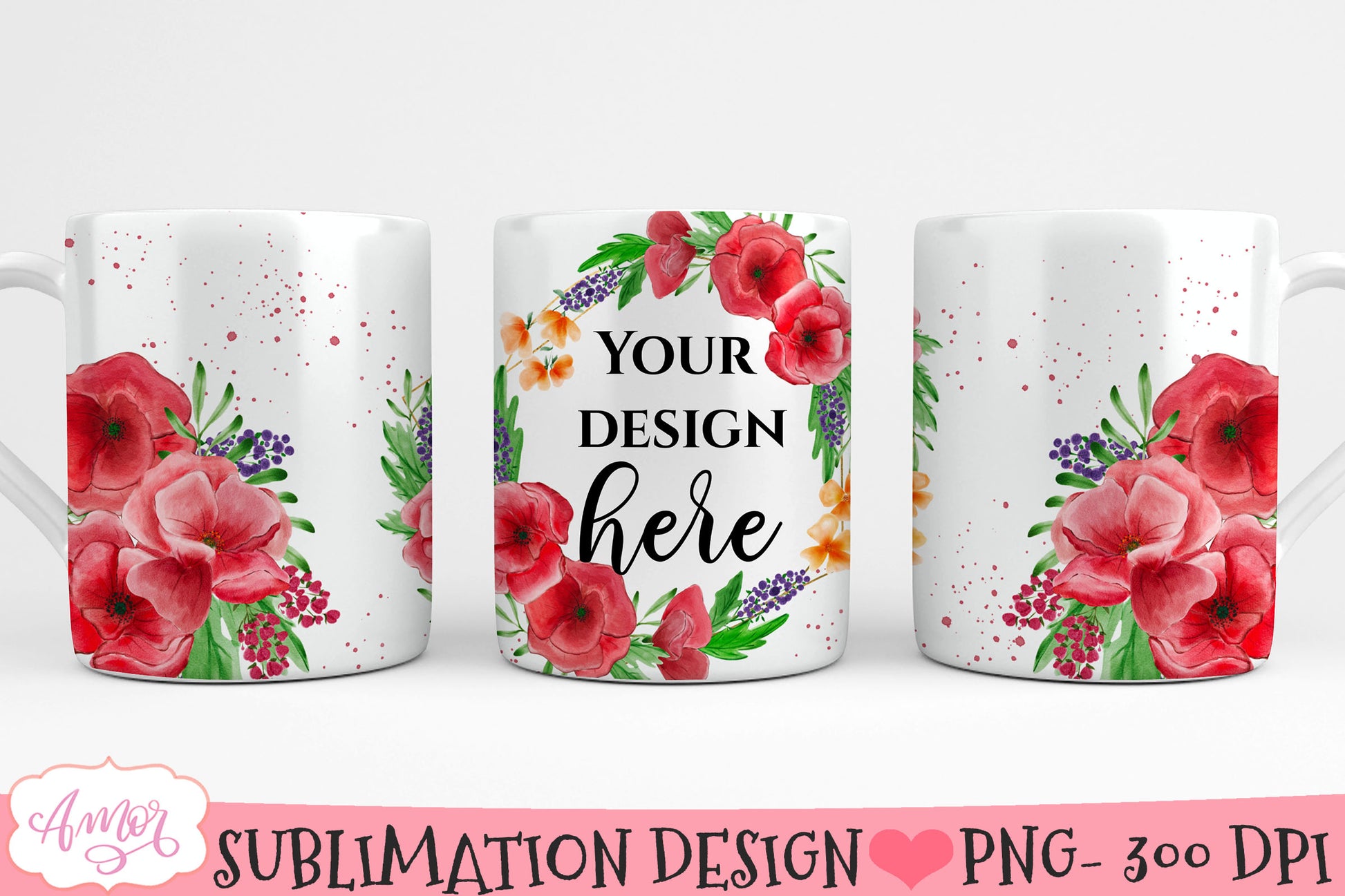 Floral photo mug sublimation bundle | customizable mugs PNG