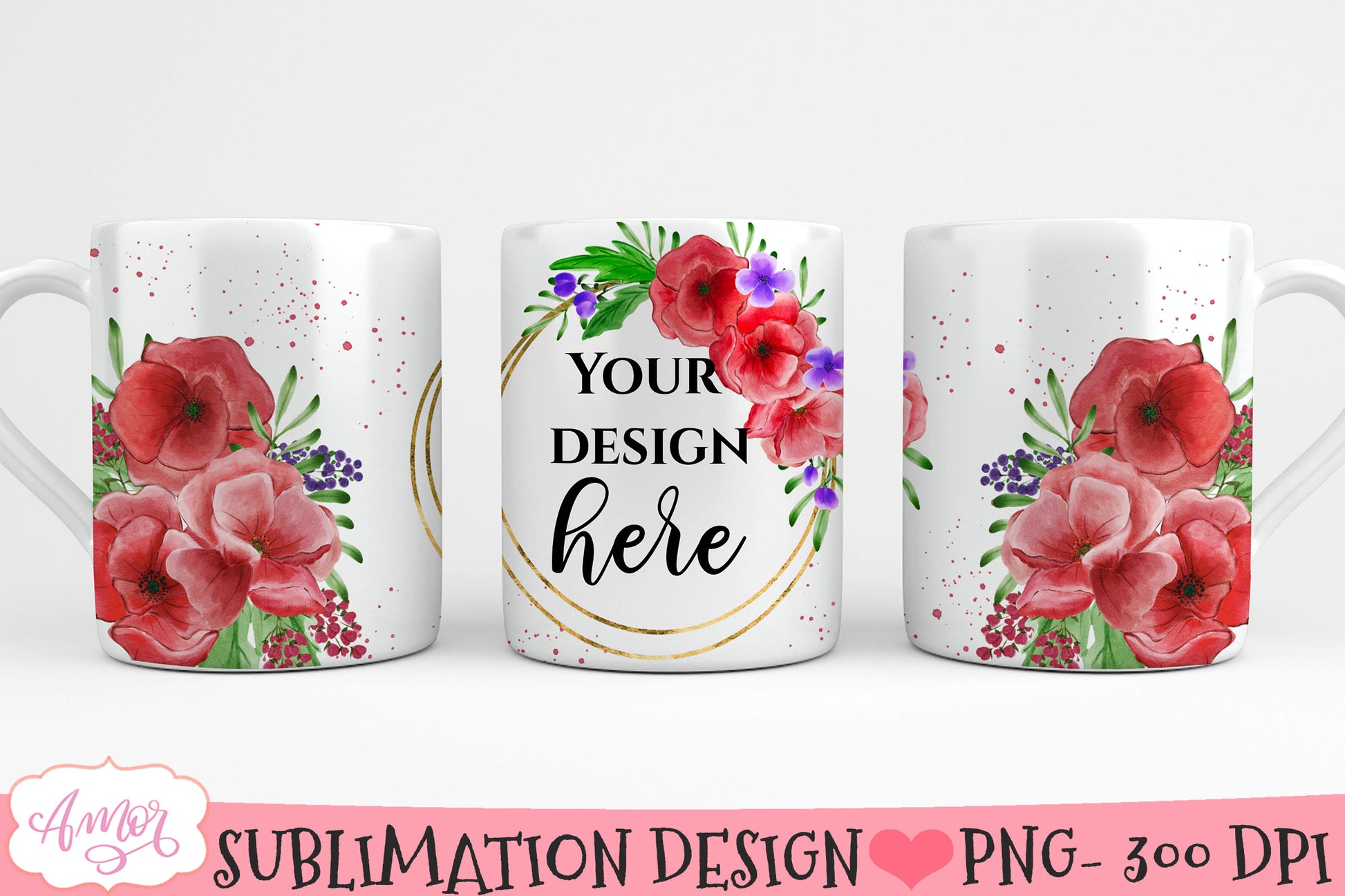 Floral photo mug sublimation bundle | customizable mugs PNG