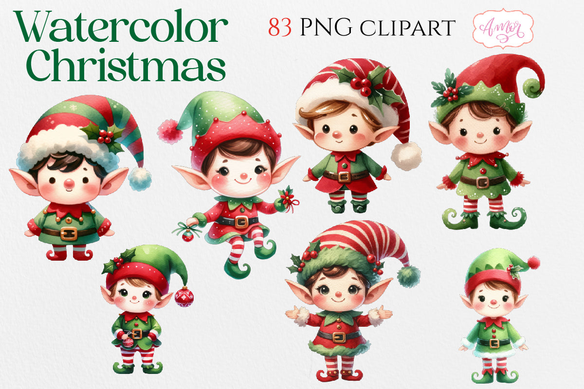 Watercolor Christmas PNG clipart BUNDLE