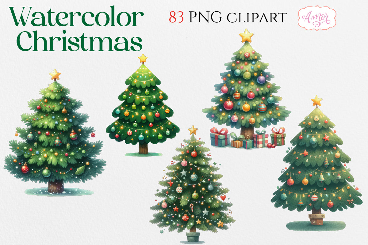 Watercolor Christmas PNG clipart BUNDLE