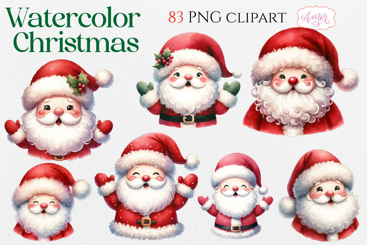 Watercolor Christmas PNG clipart BUNDLE