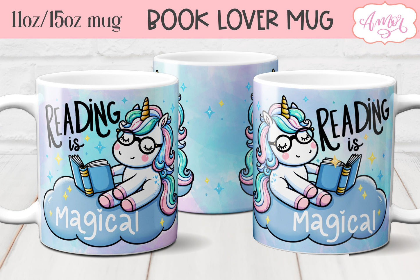 Reading is magical mug wrap sublimation PNG | Book lover mug