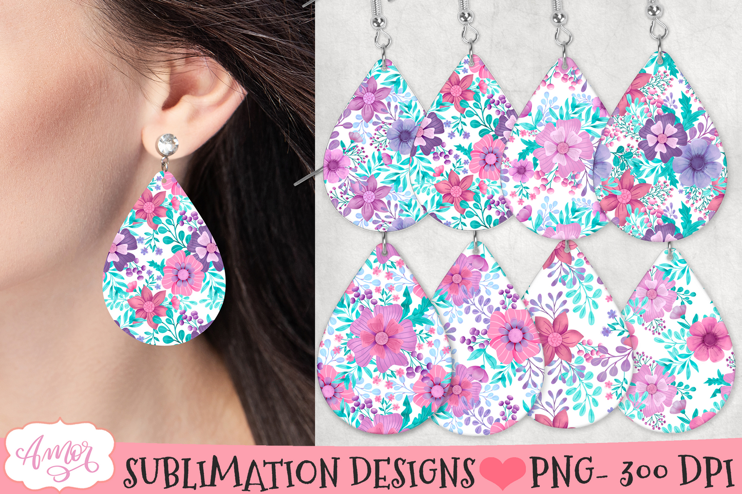 Spring floral Teardrop earring sublimation Bundle