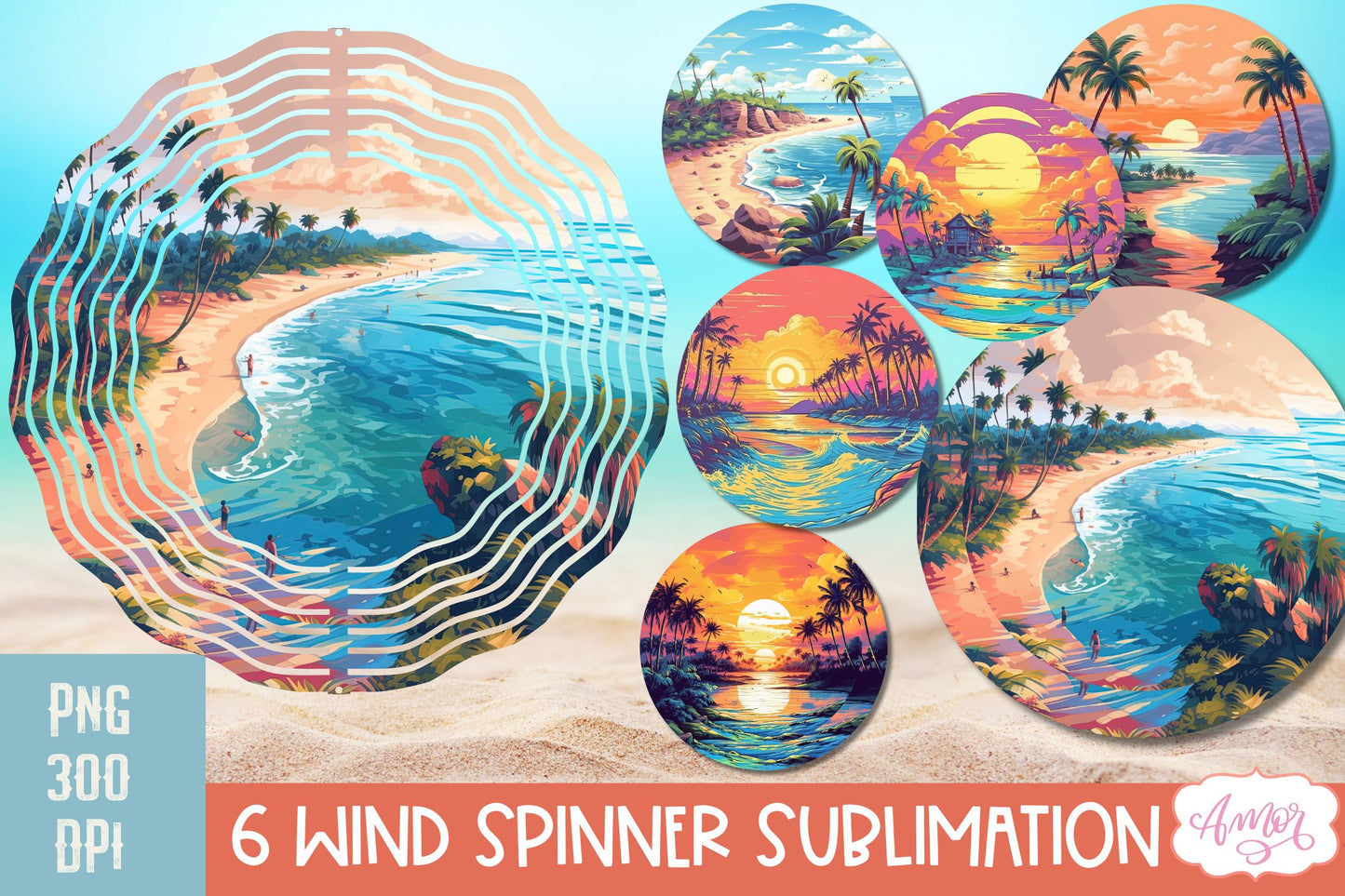Summer beach landscape wind Spinner sublimation PNG BUNDLE