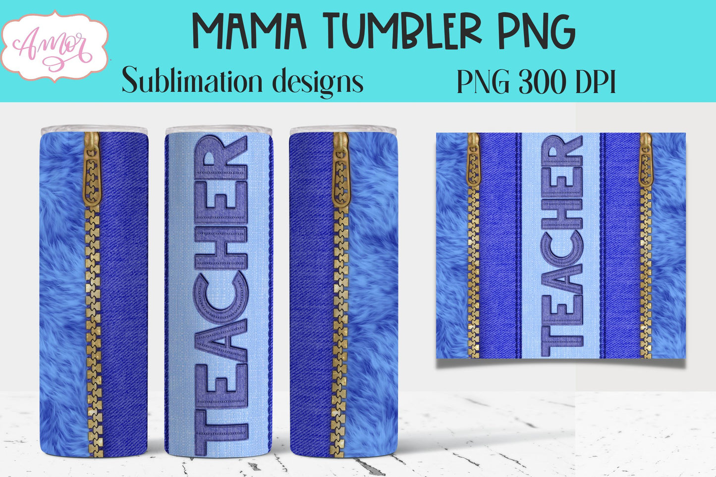 Teacher Tumbler wrap PNG for sublimation denim effect