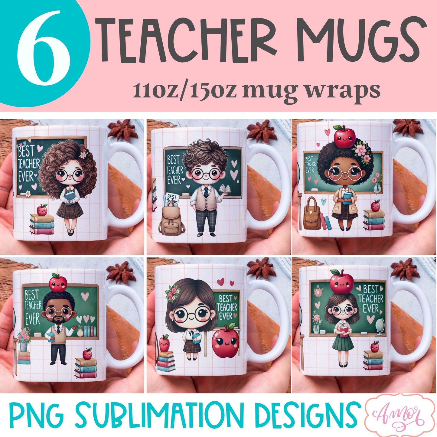 Best Teacher Ever Mug Wrap for Sublimation BUNDLE