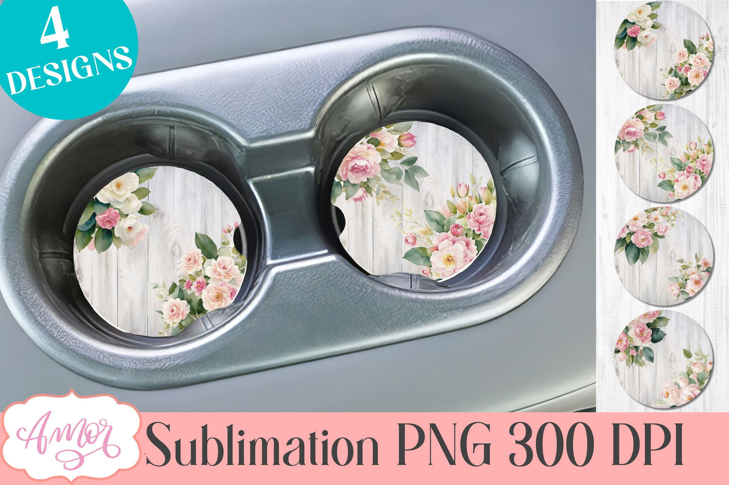Watercolor floral designs for car coaster sublimation