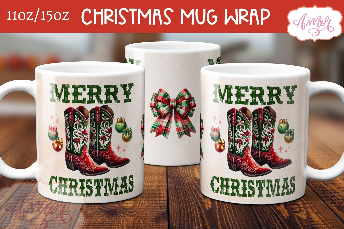 Merry Christmas mug wrap PNG | Western Christmas coffee mug