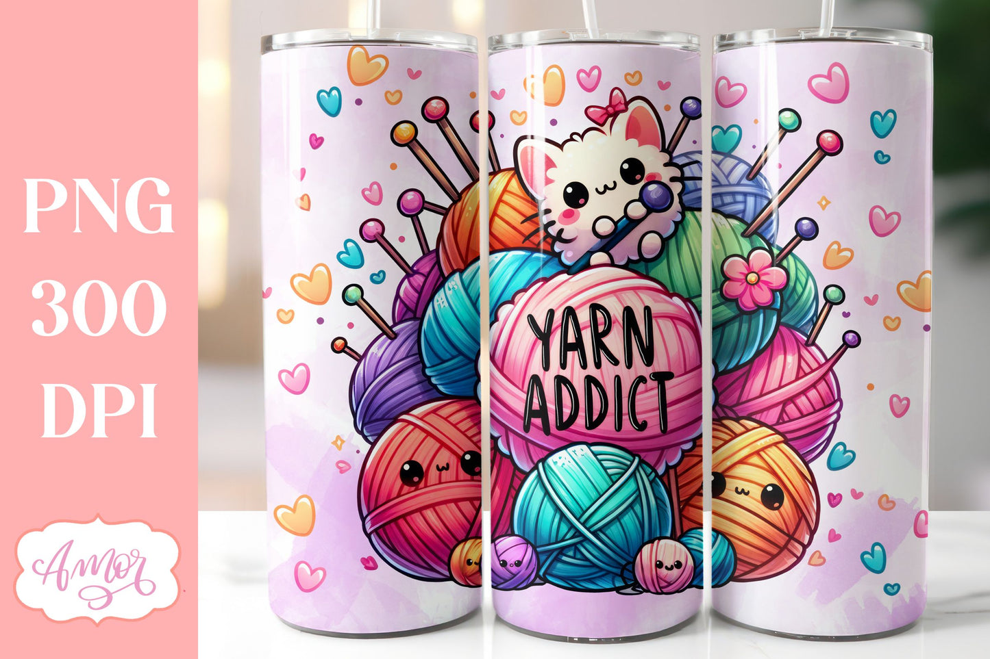Yarn addict Tumbler wrap sublimation PNG | Knitter tumbler