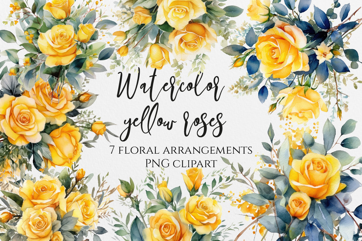 Yellow rose flowers clipart arrangements PNG