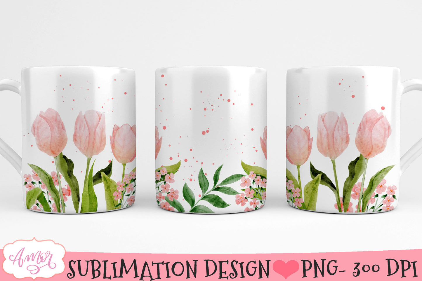 Watercolor Spring floral Mug Wraps for Sublimation BUNDLE