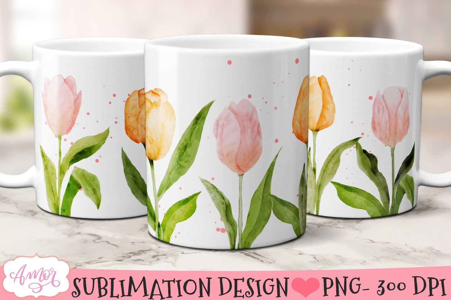 Watercolor Spring floral Mug Wraps for Sublimation BUNDLE