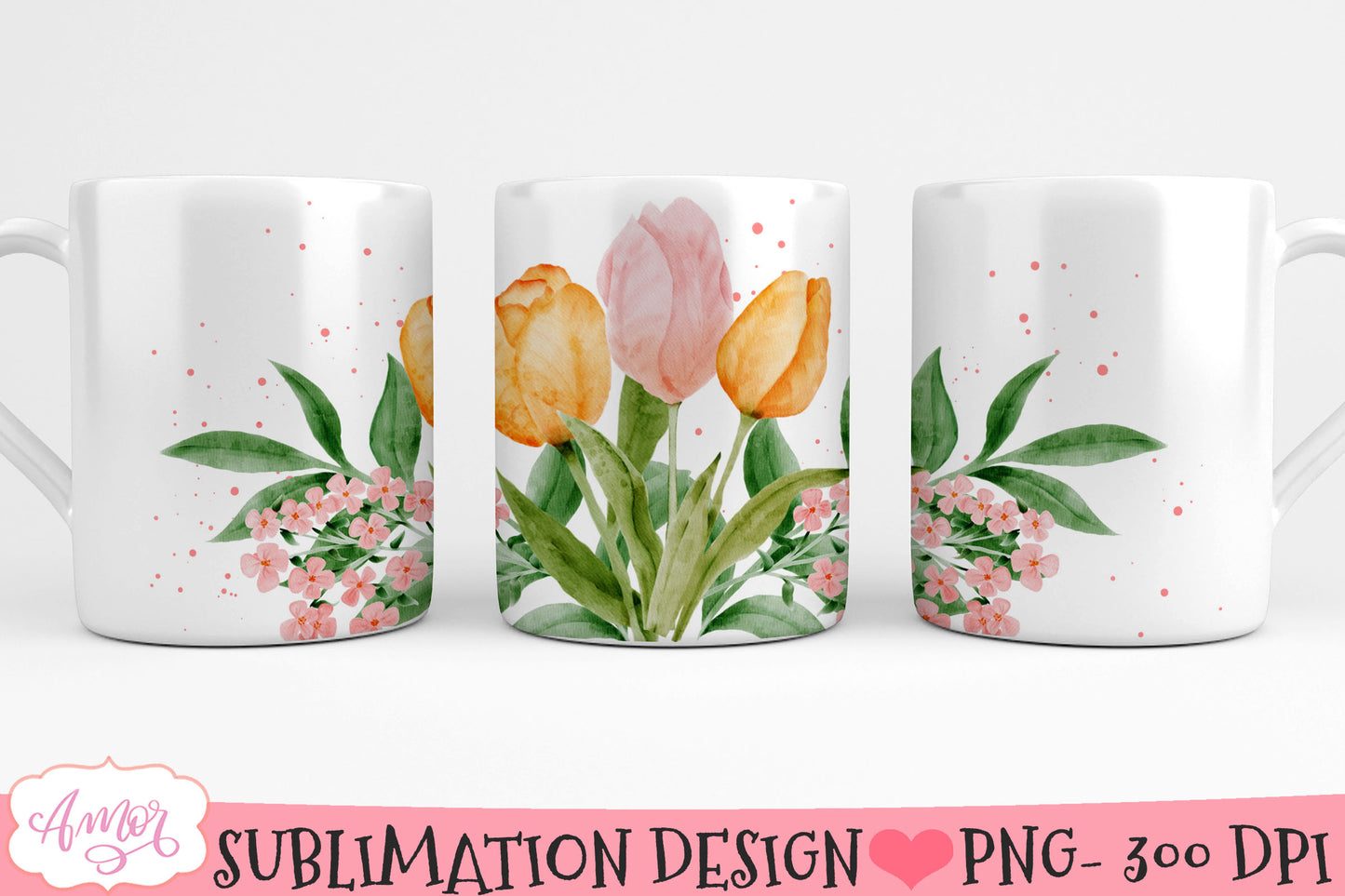 Watercolor Spring floral Mug Wraps for Sublimation BUNDLE