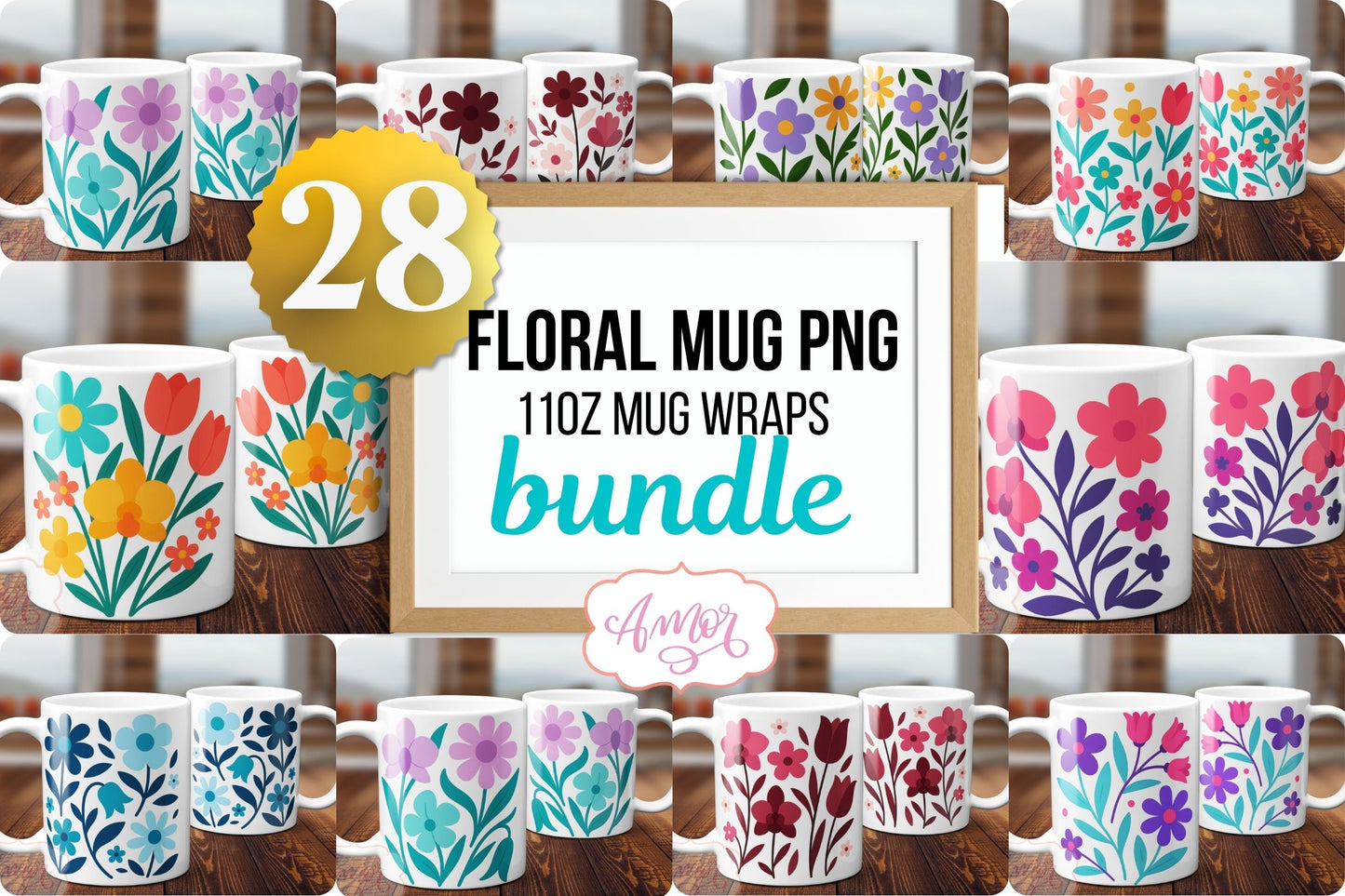 Bundle Spring floral mug wraps sublimation, Colorful mug PNG