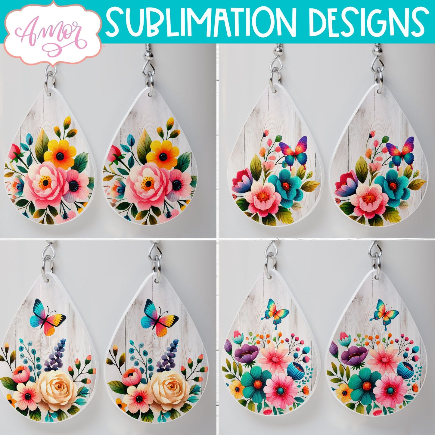 Wildlfower teardrop earrings for sublimation | Spring earrings PNG
