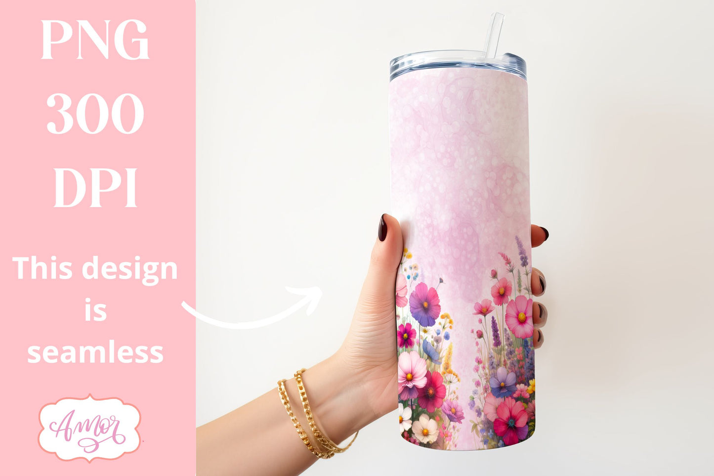 Watercolor wildflowers tumbler PNG | Customizable PNG BUNDLE