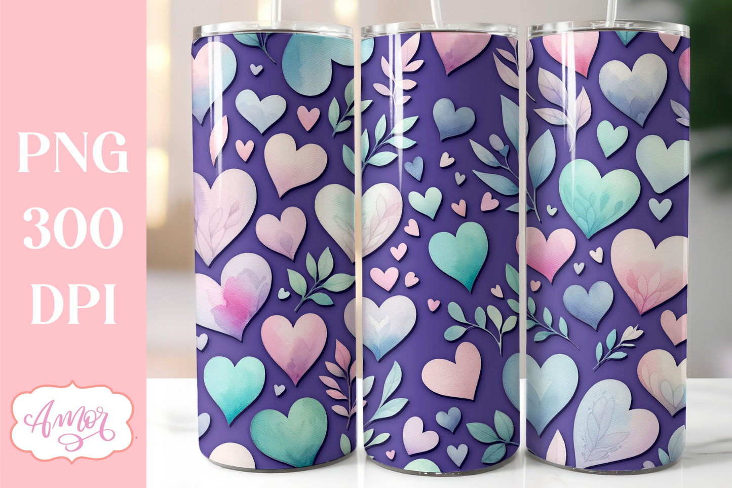 BUNDLE hearts tumbler wraps PNG sublimation Valentine's day