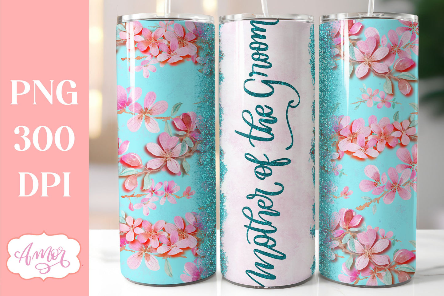 Teal Wedding Tumbler Wraps PNG for Sublimation BUNDLE