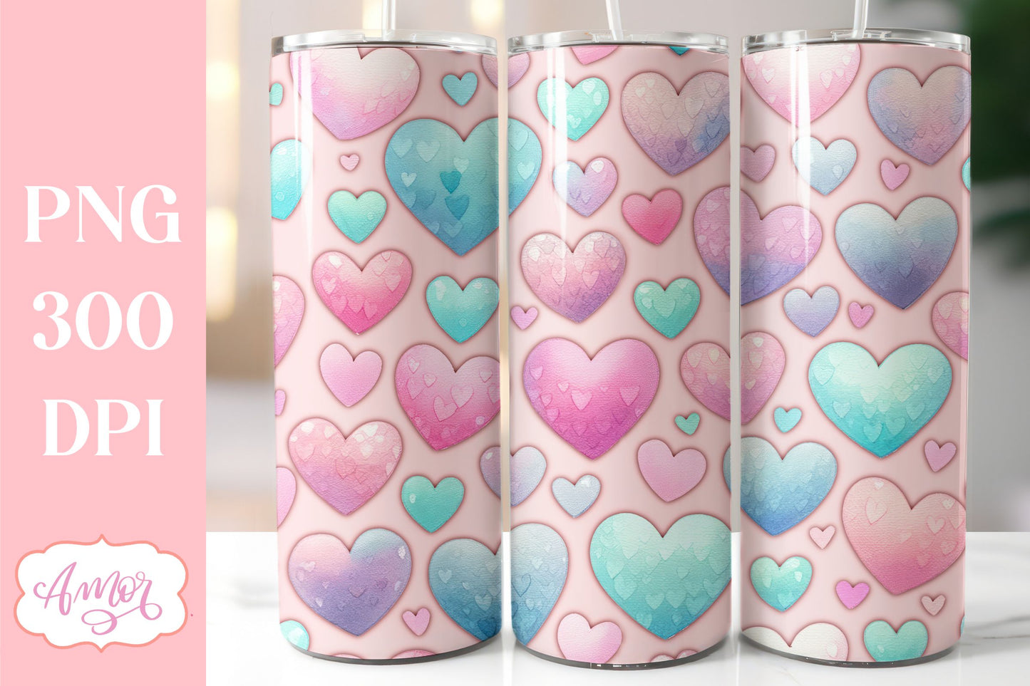 BUNDLE hearts tumbler wraps PNG sublimation Valentine's day