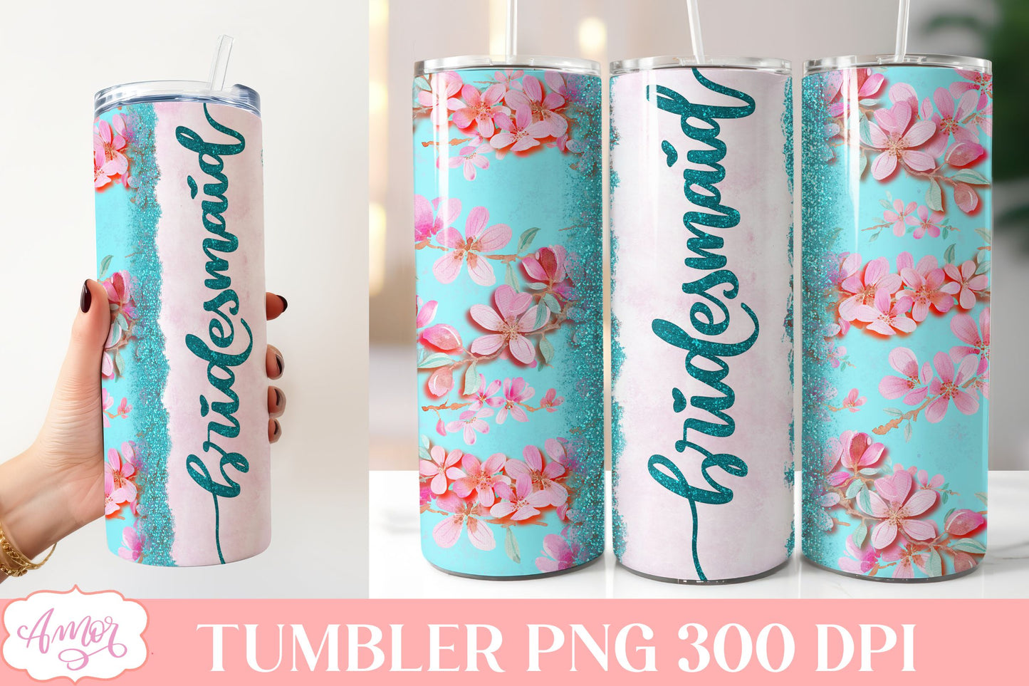 Teal Wedding Tumbler Wraps PNG for Sublimation BUNDLE