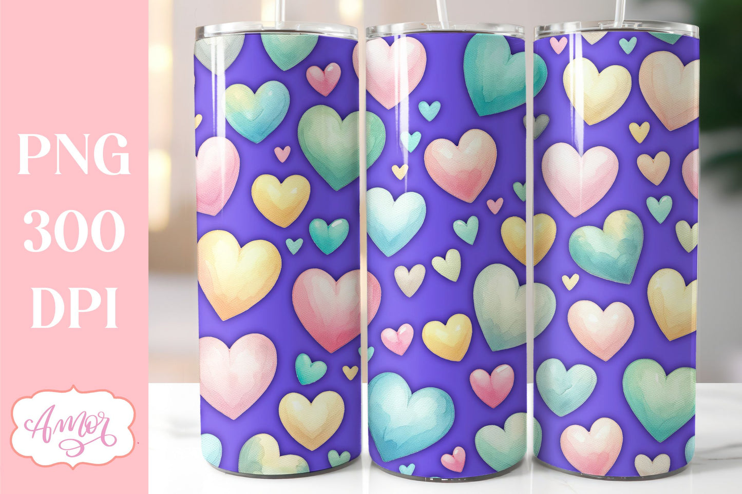 BUNDLE hearts tumbler wraps PNG sublimation Valentine's day