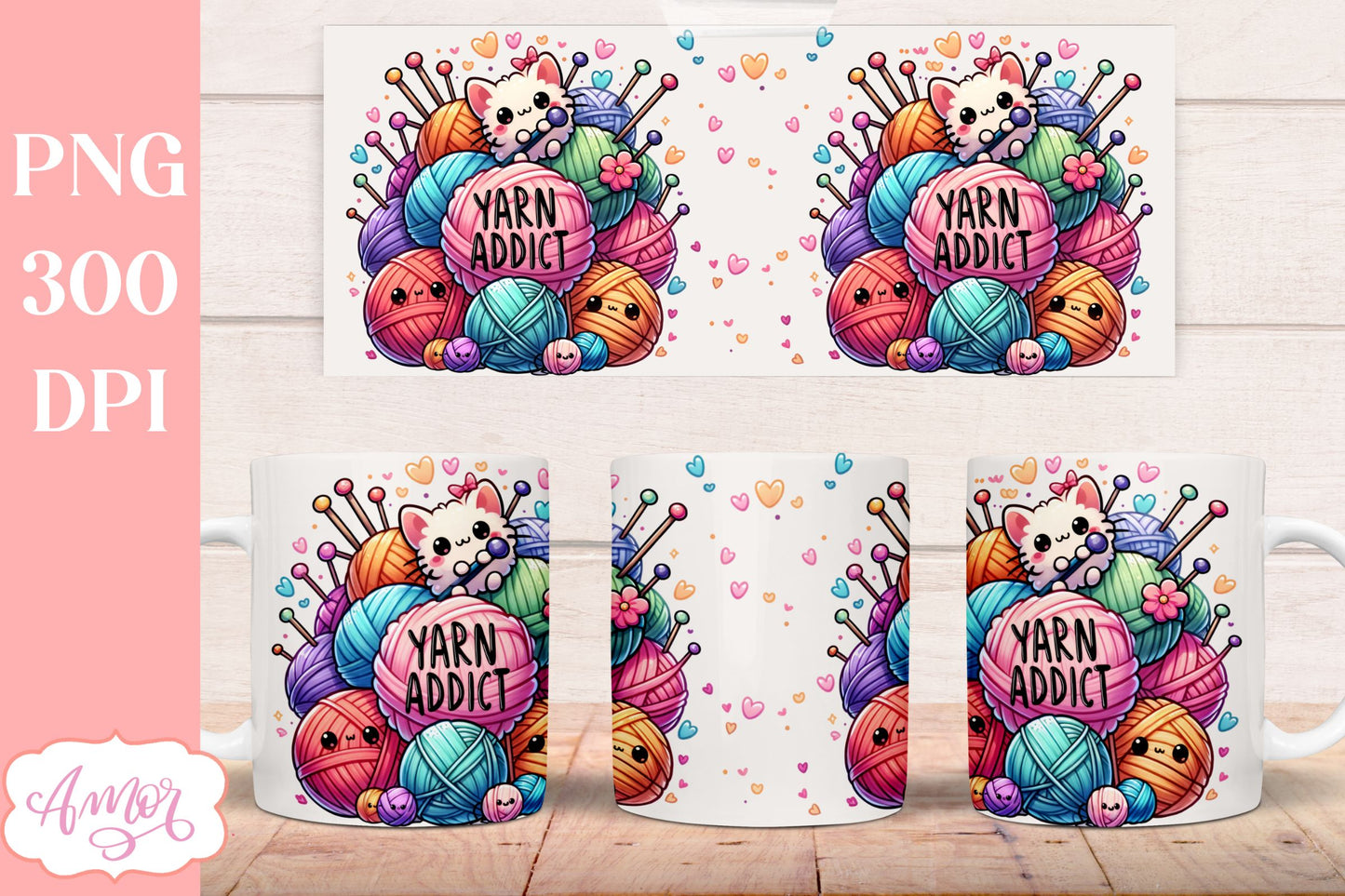 Yarn addict mug wrap PNG for sublimation | Knitter mug