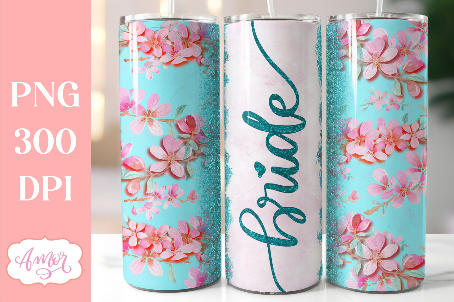 Teal Wedding Tumbler Wraps PNG for Sublimation BUNDLE