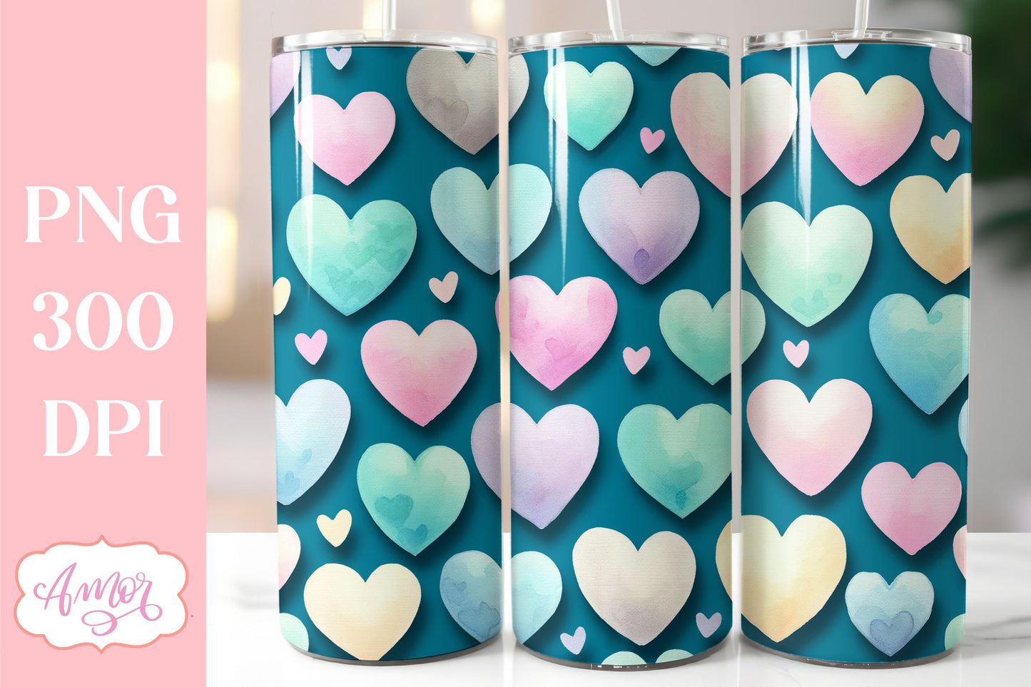 BUNDLE hearts tumbler wraps PNG sublimation Valentine's day