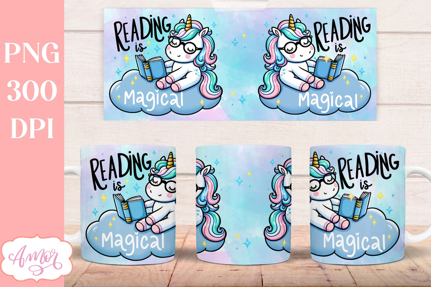Reading is magical mug wrap sublimation PNG | Book lover mug