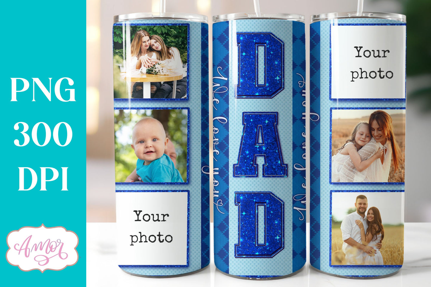 Dad Photo tumbler template Sublimation PNG | Father's day