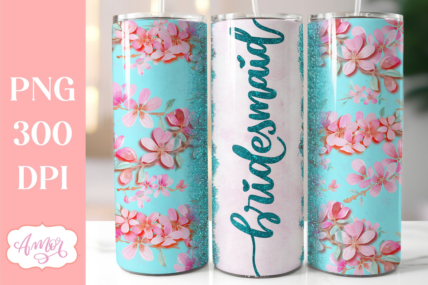 Teal Wedding Tumbler Wraps PNG for Sublimation BUNDLE