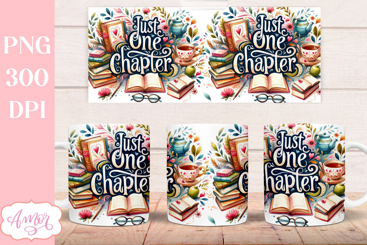Just one chapter mug wrap sublimation PNG | Book lover mug