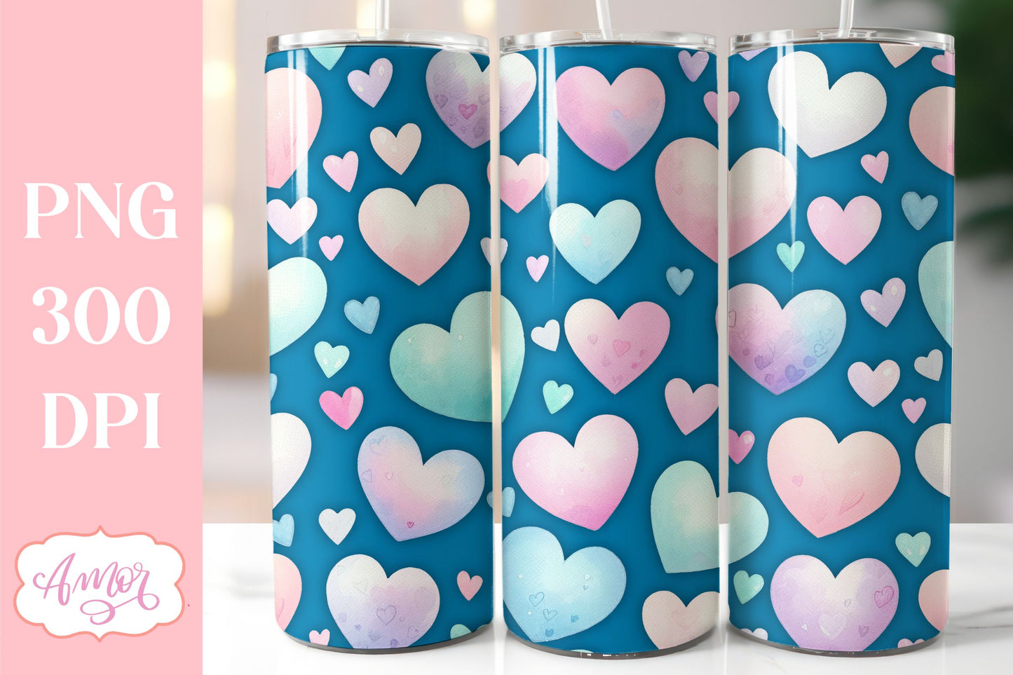BUNDLE hearts tumbler wraps PNG sublimation Valentine's day