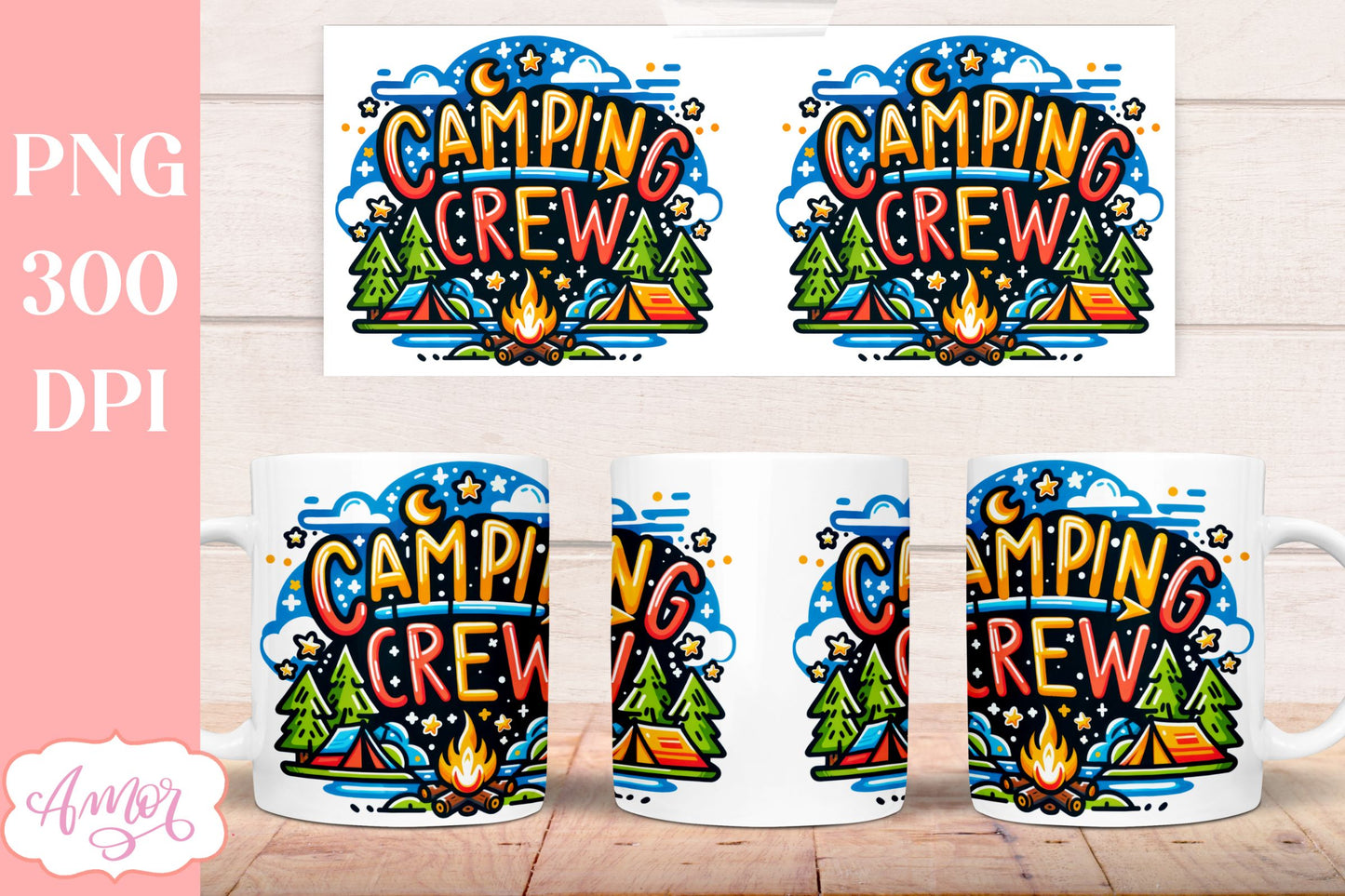 Camping crew mug wrap PNG for sublimation 11oz 15oz