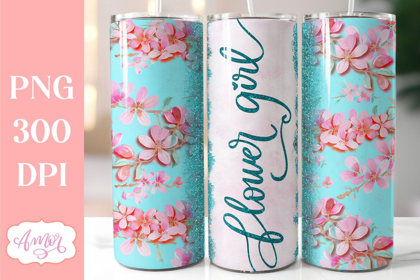 Teal Wedding Tumbler Wraps PNG for Sublimation BUNDLE