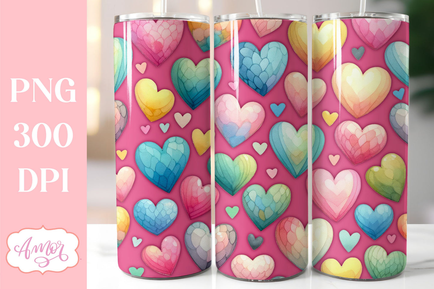 BUNDLE hearts tumbler wraps PNG sublimation Valentine's day