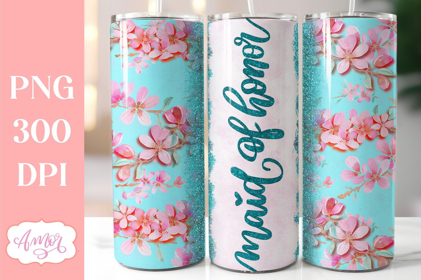 Teal Wedding Tumbler Wraps PNG for Sublimation BUNDLE