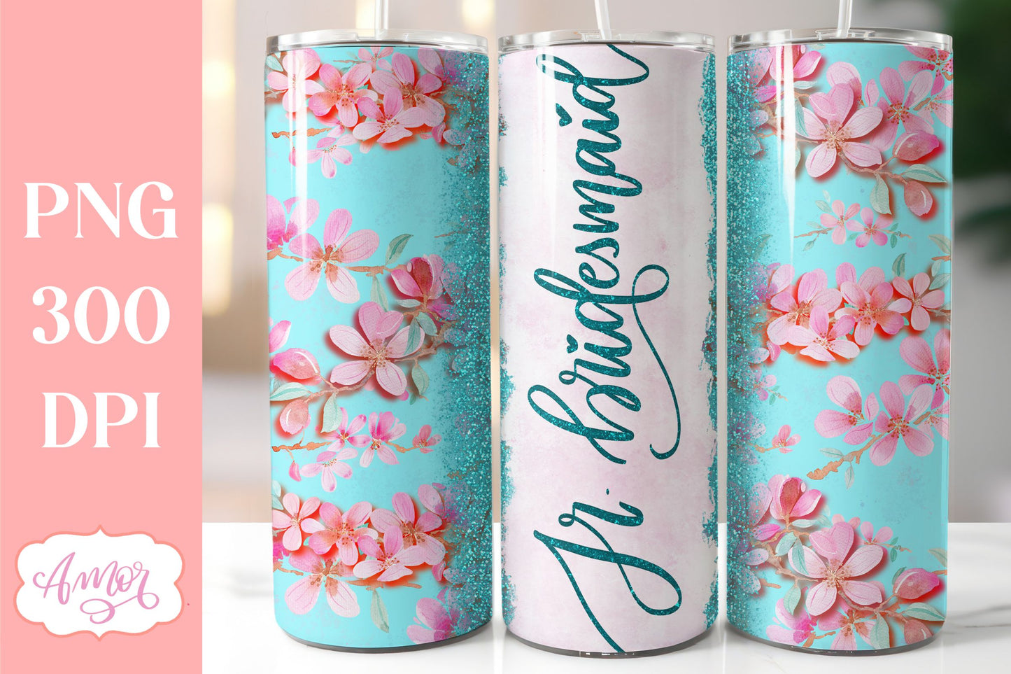 Teal Wedding Tumbler Wraps PNG for Sublimation BUNDLE