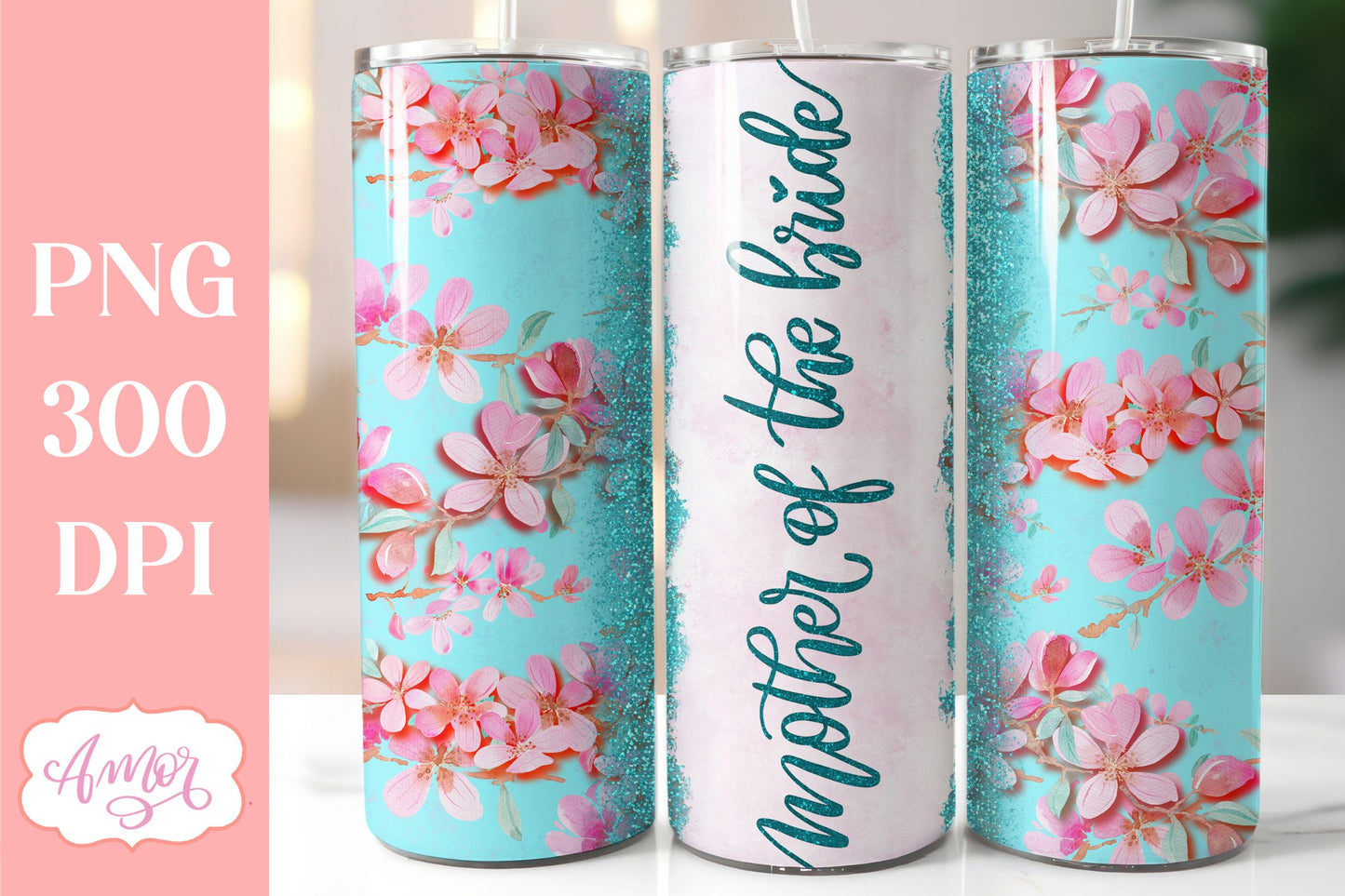 Teal Wedding Tumbler Wraps PNG for Sublimation BUNDLE
