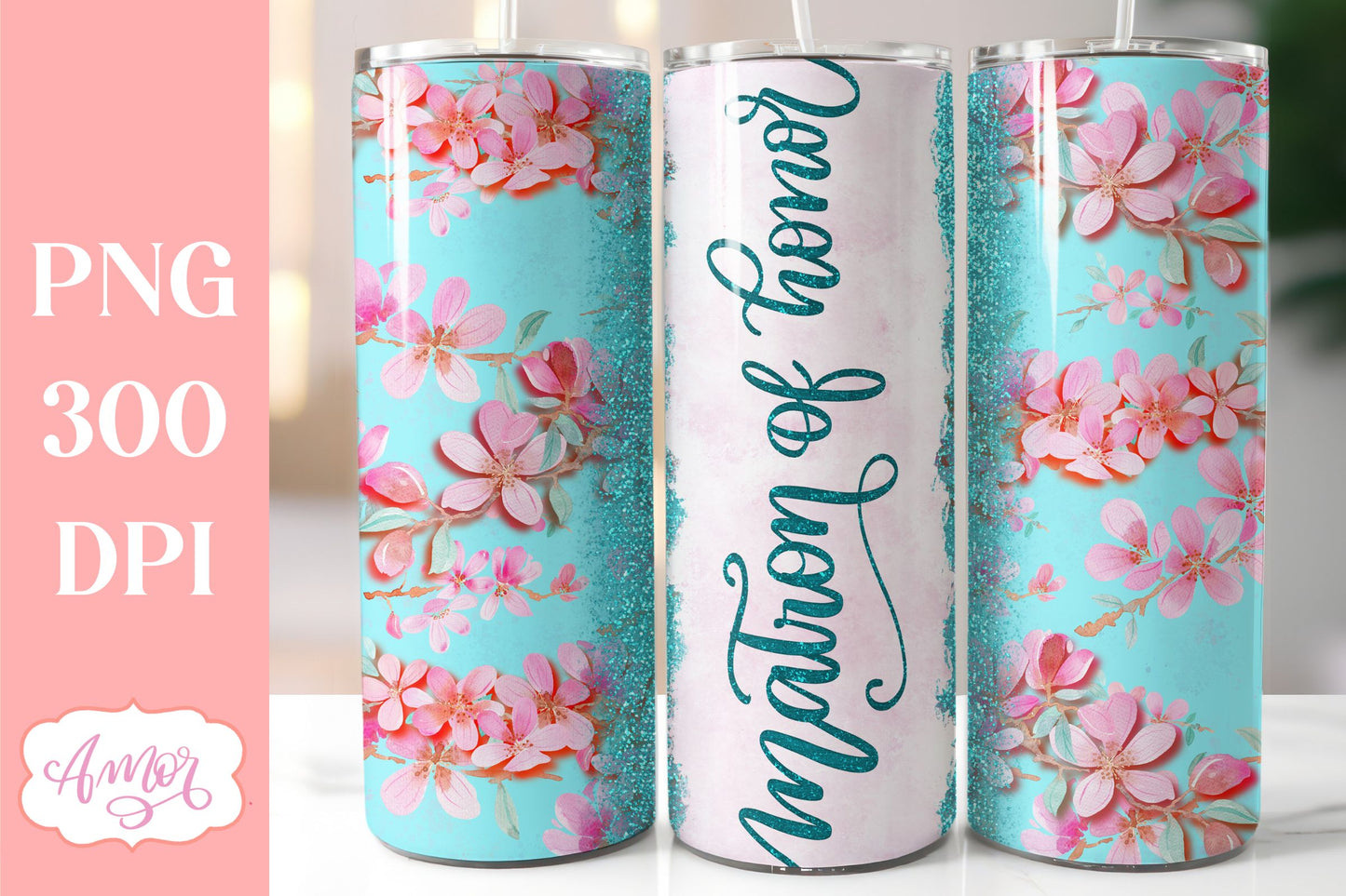 Teal Wedding Tumbler Wraps PNG for Sublimation BUNDLE