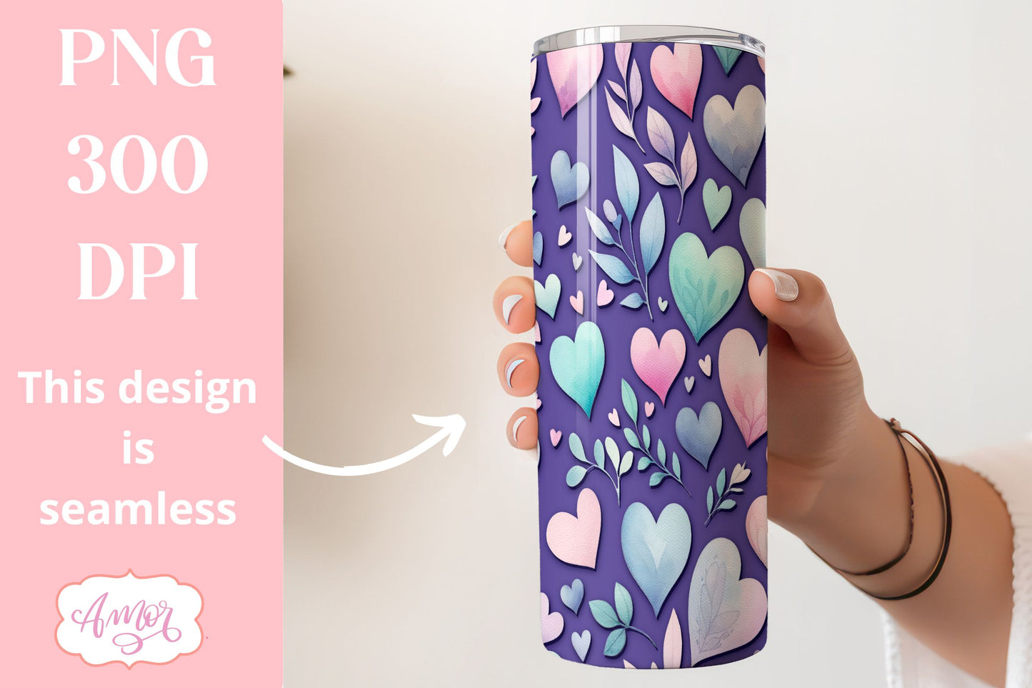 BUNDLE hearts tumbler wraps PNG sublimation Valentine's day